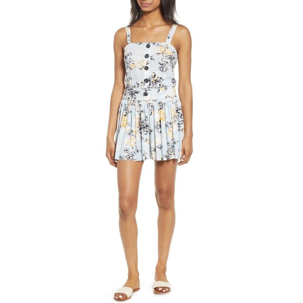 BP Smocked Waist Print Shorts In Light Blue Floral Plus Size 1X